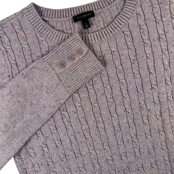 Talbots Sweaters - Talbots Women’s S Cable Knit Crewneck Sweater Purple Confetti Button Cuff Preppy